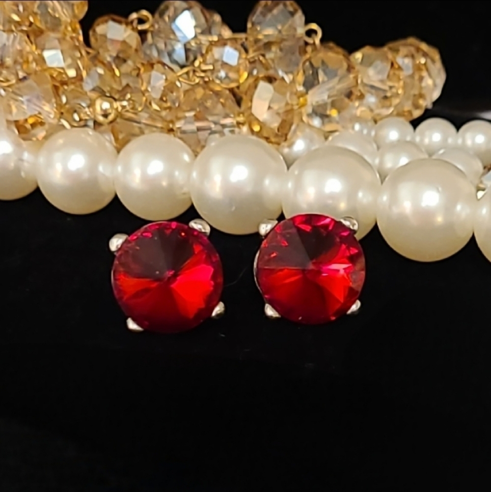 Red Large Stud Crystal Earrings